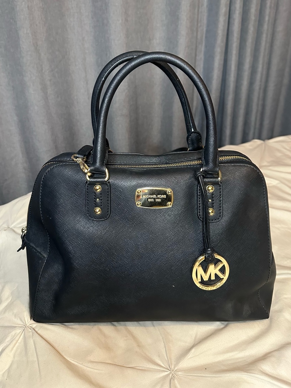 Michael Kors Black Leather Saffiano Satchel with Gold Hardware - Picture 1 of 3